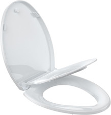 Elongated Toilet Seat with Built-In Toddler Potty Training Seat, Slow Close, Eas