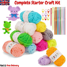 Soft Acrylic Yarn Bulk 12 Colors with Crochet Hooks - Complete Starter Craft Kit