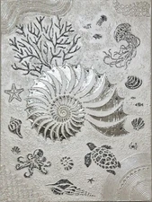 Original Canvas Painting SHELL, Silver, Glitter, Pearl, Acrylic Texture Paste