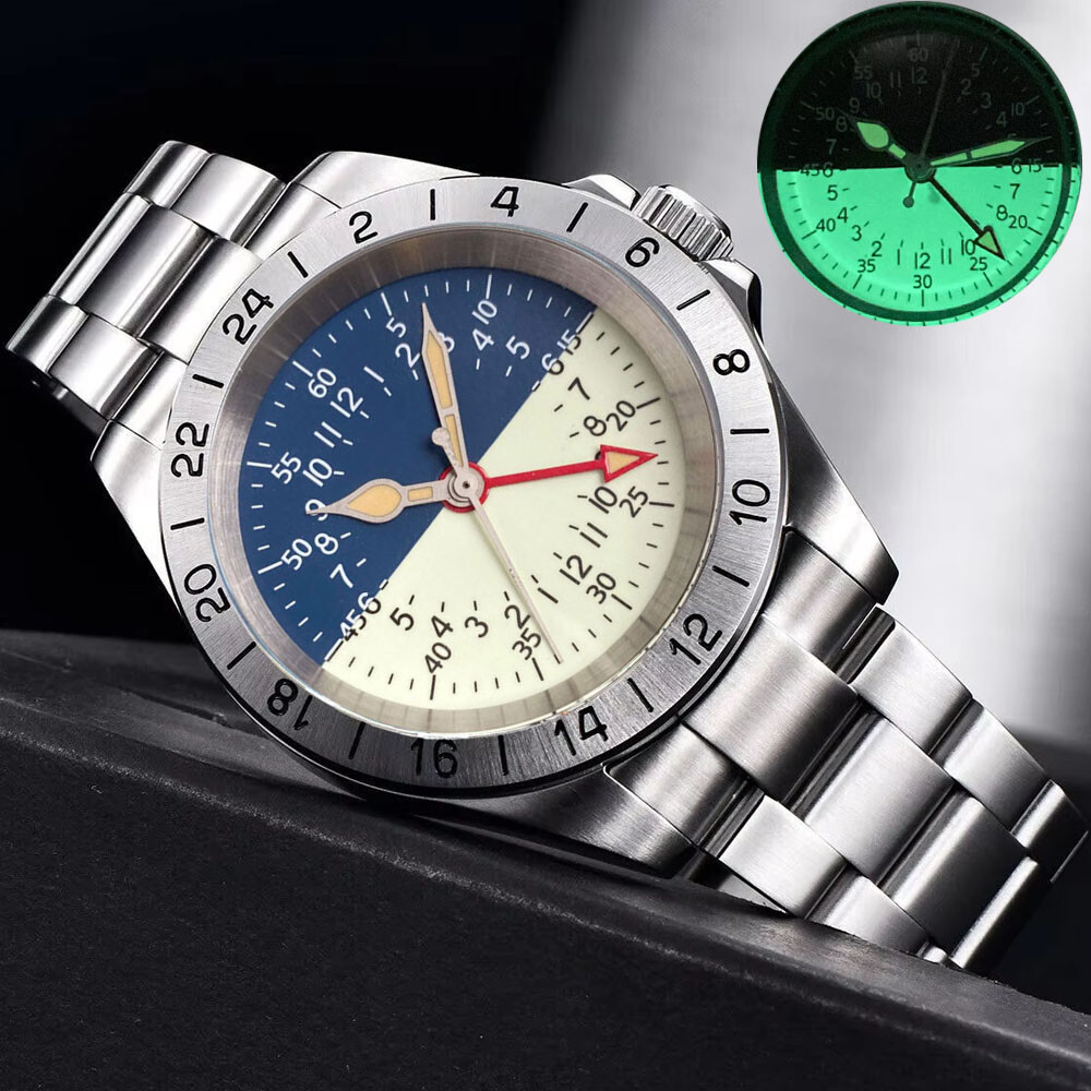 20ATM Diver Luxury NH34A GMT Watches Men 39mm Sapphire Cream Blue Dial Full  Lume