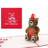 "Pop Up 3D Karte \"Teddy Mit Geschenk\" Weihnachtskarte, Adventskarte"