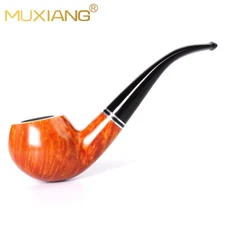 Handmade Briar Tobacco Pipe Bent Curved Stem Wooden Smoking Pipe Decoration Ring