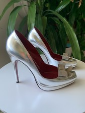 Cesare Paciotti New In Box Peep toe Silver Heel Shoes 37