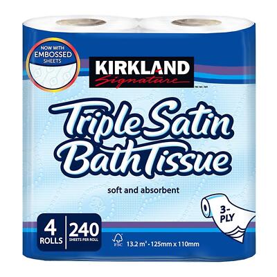 Kirkland Signature 40 Toilettenpapierrollen 3-lagig dreifach Satin Taschentücher 240 Blatt pro Rolle