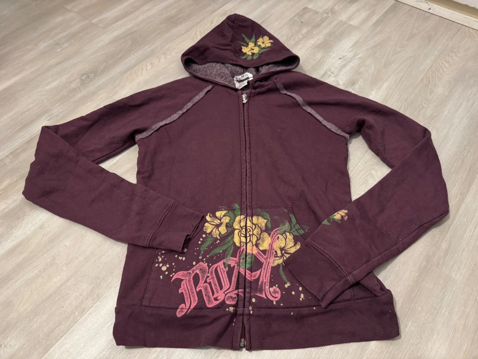 Vintage Y2K ROXY Zip Up Hoodie Jacket Sweatshirt Womens L Plum Purple distressed