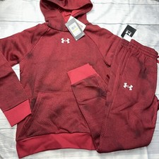 Under Armour Youth Boys Maroon Red Hoodie Joggers Outfit Set NEW