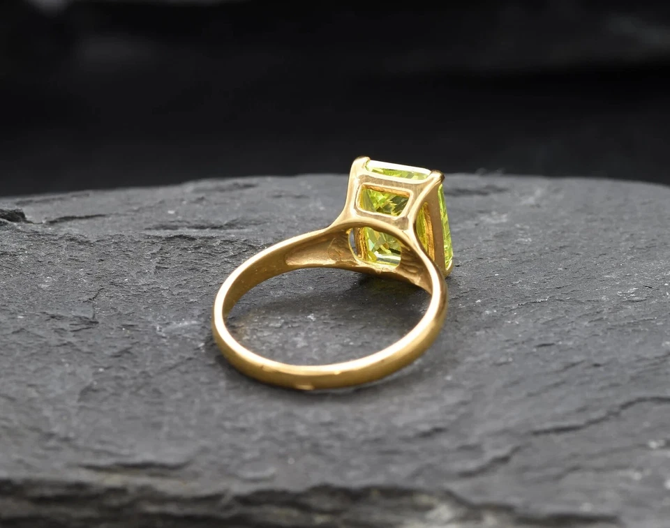 Emerald Cut 3.00ct Natural Peridot Diamond Engagement Ring 14K Yellow Gold 6 - Image 4 of 4