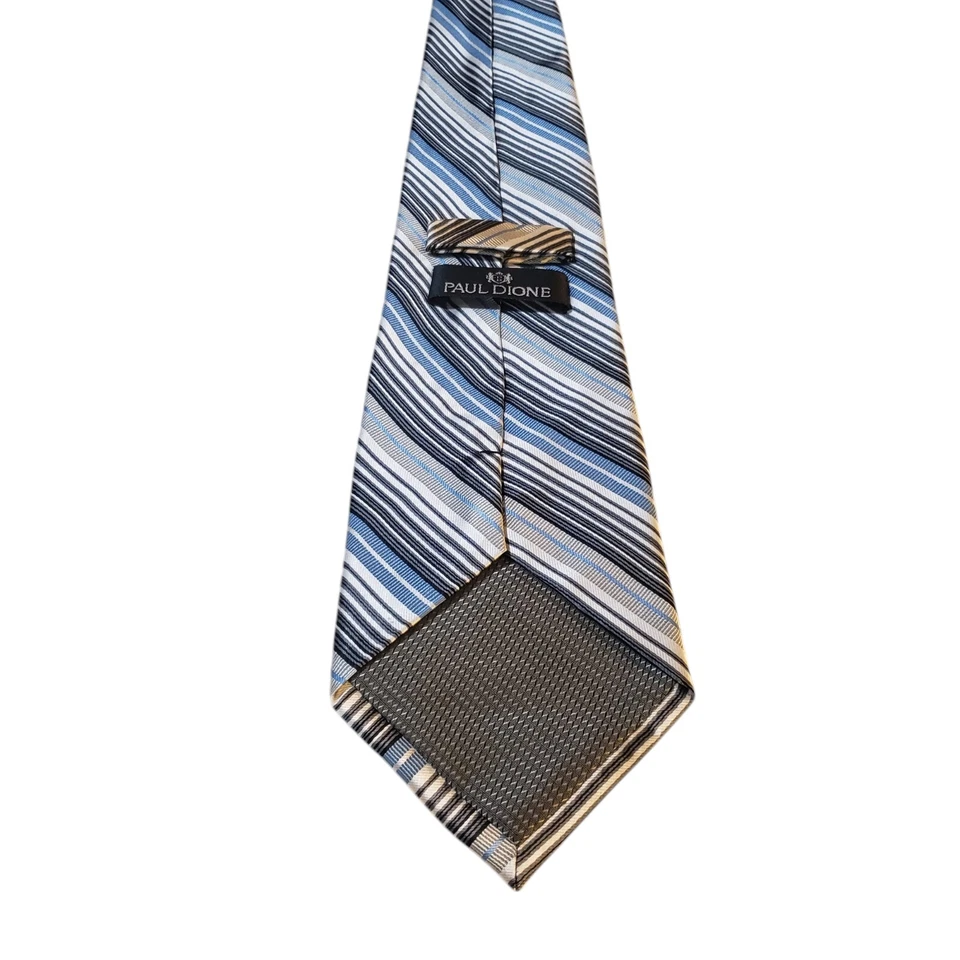Corbata de cuello Paul Done para hombre de diseñador negra gris azul a rayas negocios informal iglesia Foto 4 de 4