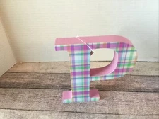 Free Standing Monogram Initial Letter D Wood Plaid Tabletop 6"x 6" Nursery