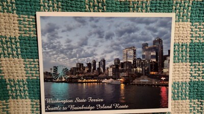POST CARD WASHINGTON STATE FERRIES GLOWING   SEATTLE WASHINGTON.KING COUNTY