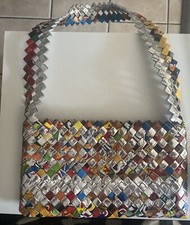 Recycled Retro Woven Cookie Wrapper Purse Boho Hand Bag Wearable Art