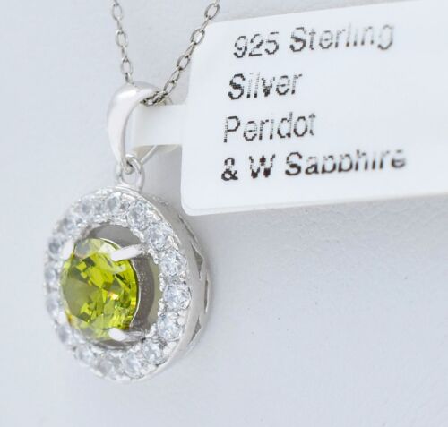 LAB CREATED 1.32 Ct PERIDOT & WHITE SAPPHIRE PENDANT NECKLACE .925 SILVER - NWT - Picture 3 of 4