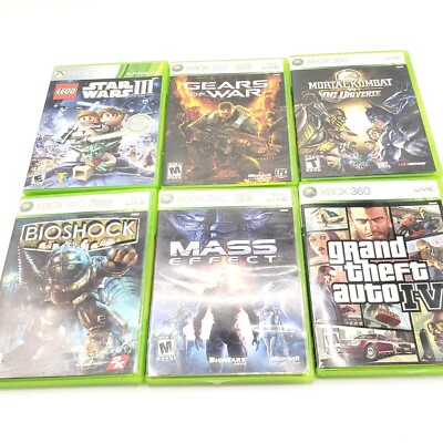 XBOX 360 Video Game x6 Lot GTA Mortal Kombat Mass Effect LEGO Star Wars Bioshock