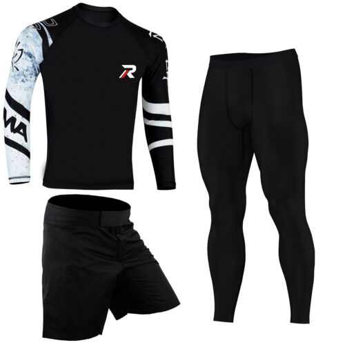 ROAR 3-Pc Set MMA Short BJJ Long Sleeve Rash Guard Grappling Compression Legging - Picture 3 of 14
