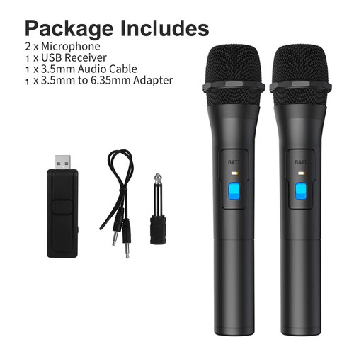 2 PIEZAS Micrófono Inalámbrico Profesional VHF Sistema de Micrófono Portátil Karaoke con Receptor - Imagen 9 de 9