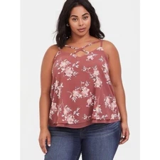 Torrid Dusty Rose Floral Criss Cross Double Layer Chiffon Cami Tank Top Plus 3X