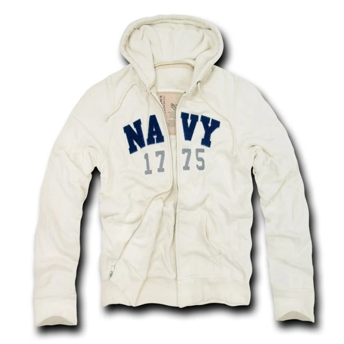 US Navy USN Zipper Applique Hooded Thermal Sweatshirt Hoodie Hoody ~ L XL 2XL