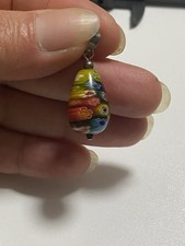 Murano Millefiori Anhänger Silber 925 Bunt Glas Birne/ Tropfe Handarbeit Italy