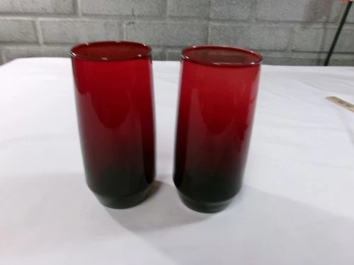 Set of 2 Vintage Anchor Hocking Royal Ruby 6” Glass Roly Poly Tumblers
