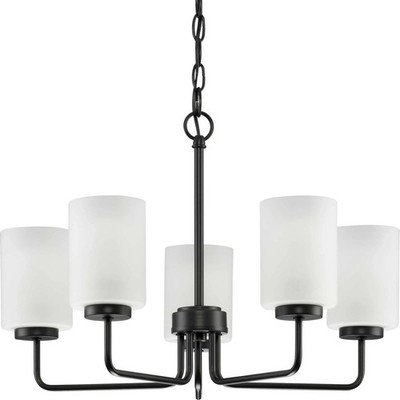 Progress Lighting Merry 5-Light Matte Black Chandelier w/ Etched Glass Shades