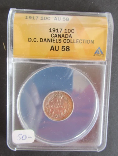 1917 SILVER 10 CENTS ANACS GRADED AU58 CANADIAN DIME