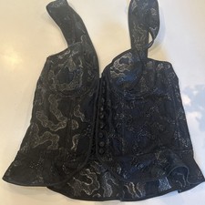 Vtg Gemma Lingerie France Black Metallic Strapped Cupped And Ruffled Bustier 32B