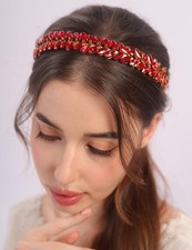 Red Rhinestone Crystal Headband Teardrop Simple Wedding Hair Accessory