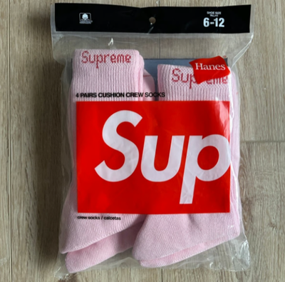 新品Supreme Hanes pink socks 4PACK Pink Supreme Hanes Crew Socks 4 Pack Size 6-12 Unisex Streetwear