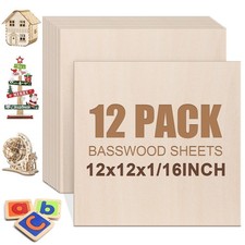 12 Pack Basswood Sheets 1/16"x12"x12", Balsa Wood Sheet for Laser Cutting and...