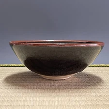 H108 : Japanese Pottery Flat Chawan Matcha Tea Bowl Tea Ceremony Sado Vintage