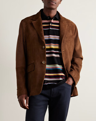 Dark Brown Leather Blazer Men Pure Suede Coat Jacket 2 Button All Size