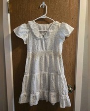 Vintage Little Girls White Small Flower Summer Dress