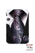 Paisley Floral Ties Set for Men Silk Mens Stripes Necktie Pocket Black Pink