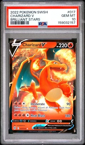 2022 POKEMON SWORD & SHIELD BRILLIANT STARS #017 CHARIZARD V PSA 10