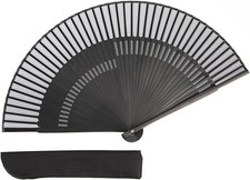 Sensu Japanese Folding Fan Bamboo Ribs Silk Black Bone with Bag