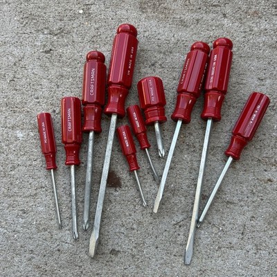 10 VTG Craftsman USA Phillips / Flat/  Torx Screwdrivers Red Handle (Used)