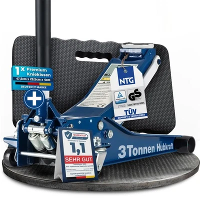 NTG Cric 3t cric a carrello di manovra idraulico 3000kg 75-505mm + set base ginocchiere!