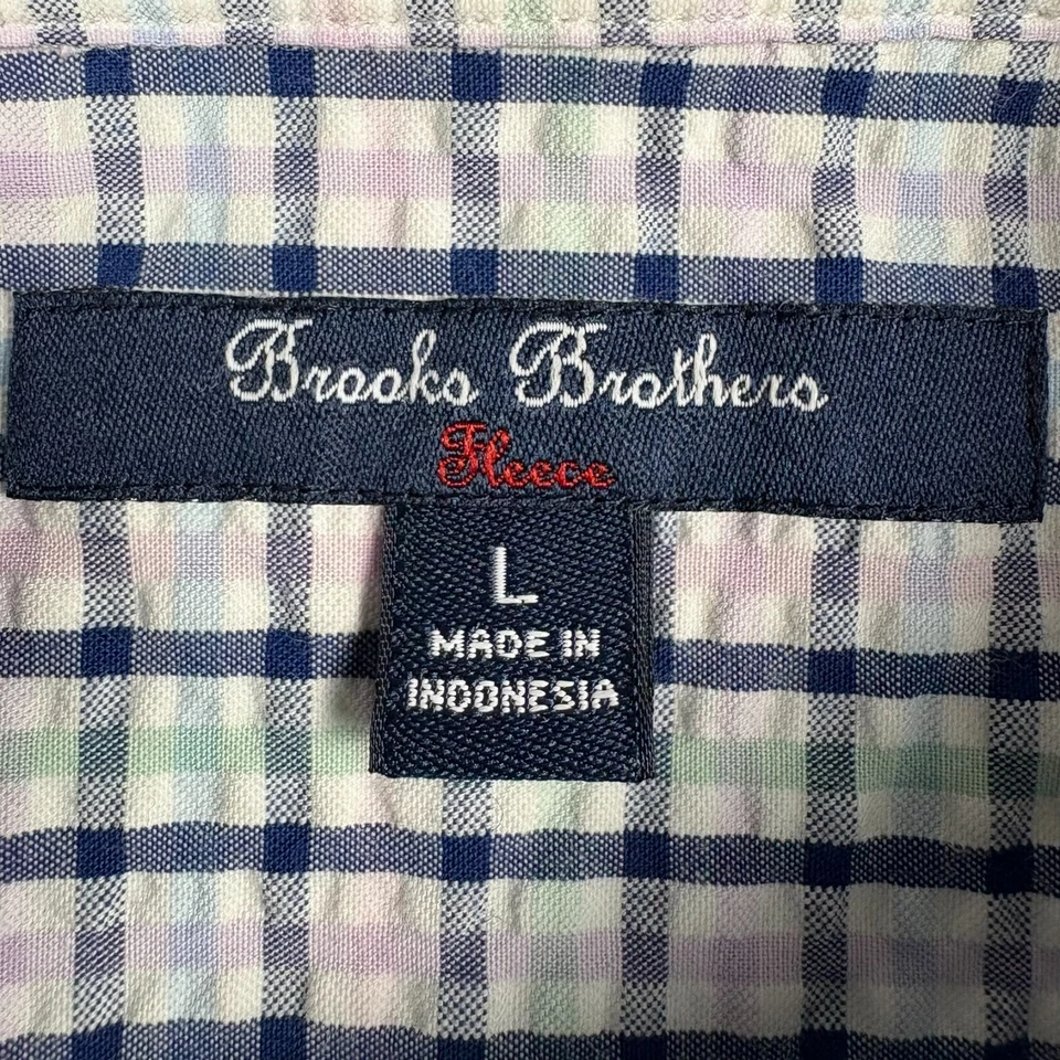 Brooks Brothers Boys Kids Youth Shirt L Short Sleeve White Blue Plaid Fleece New - Image 3 of 4