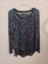 Simply Vera Wang Velvet Burnout Blouse L Gray Black Longsleeve Fairy Whimsigoth 