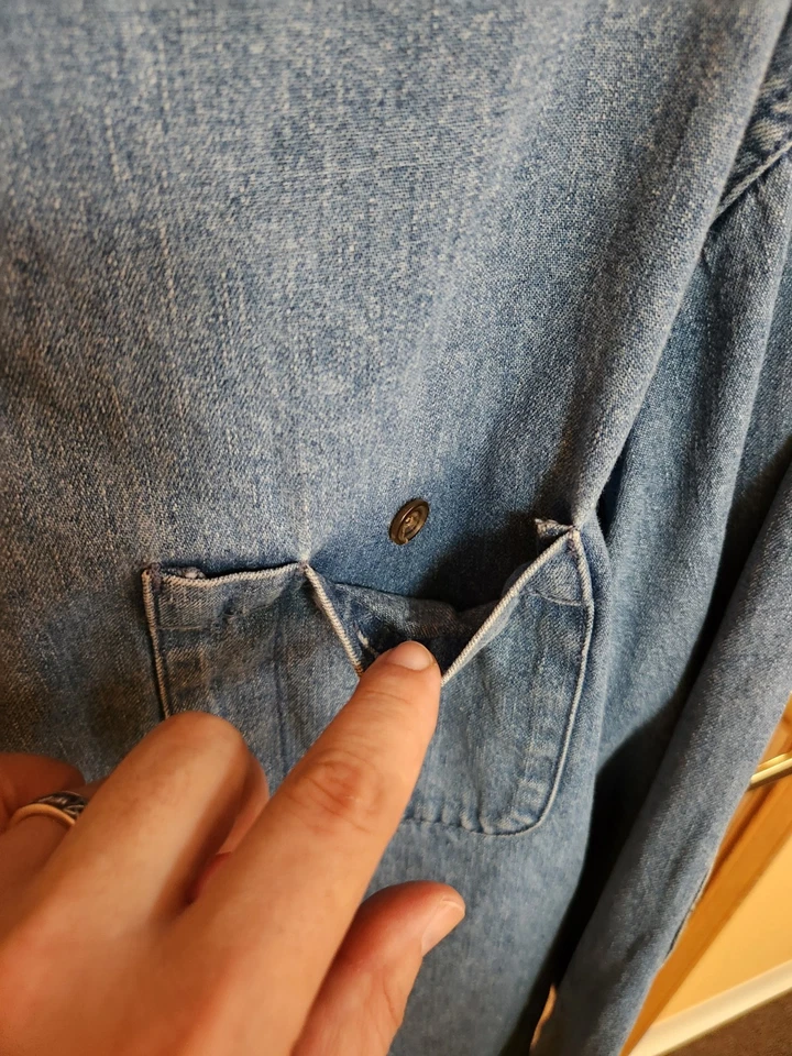 Camisa Denim Cabelas Para Hombres XL Azul Abotonada Camuflaje Codos Reclusión 3D Caza Foto 4 de 4