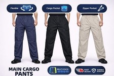MIAN Cargo Work Trousers | Elasticated Waist | Multi Pocket | 30” Leg | M-6XL