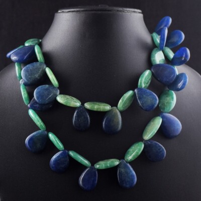 2 Strand 960.00 Cts Aventurine & Onyx Beaded Necklace Jewelry VK 18 E591