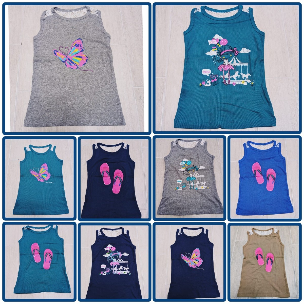 Girls Printed Cute Ribbed Cotton Blend Tank Top With Netted Back