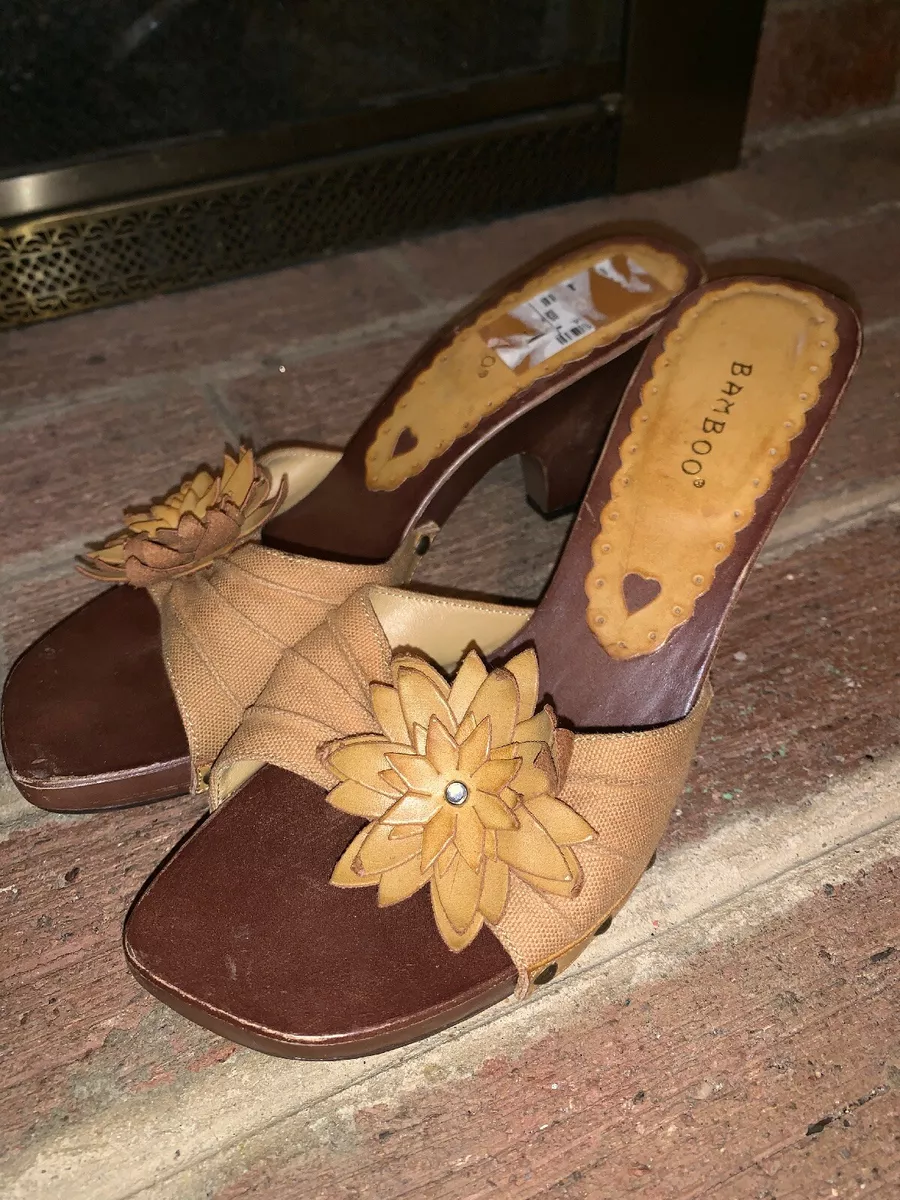 Bamboo Leona Chunky Wooden High Heels Floral Clogs Womens Shoes Sz