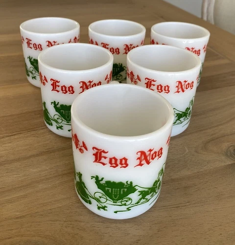 Hazel Atlas - Egg Nog Milk Glass Mugs - Vintage Christmas - Set of 6 - Great!