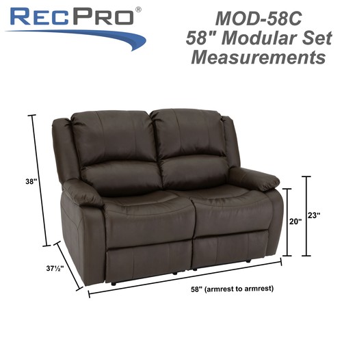 RecPro Charles 58" Double RV Wall Hugger Recliner Sofa Chestnut RV Furniture - Picture 3 of 7