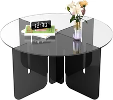 round Coffee Table for Living Room, 31" L X 16" H Acrylic Coffee Table, Black Mo