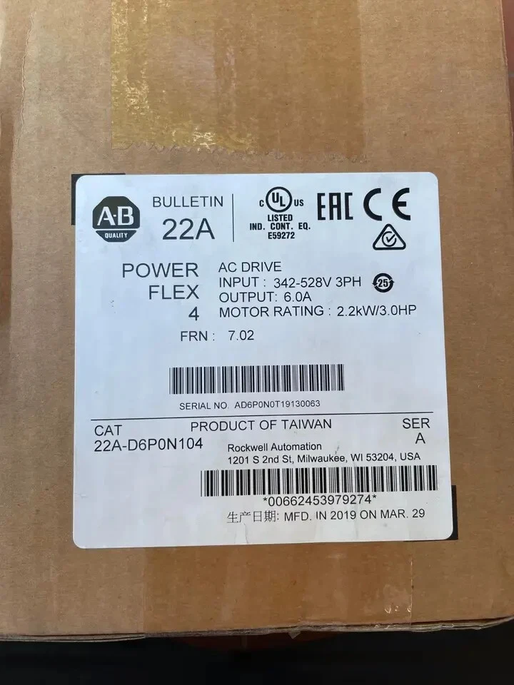 22A-D6P0N104 Nuevo Allen-Bradley AB PowerFlex 4 2,2 kW (3 CV) Unidad de CA 22AD6P0N104 Foto 2 de 2
