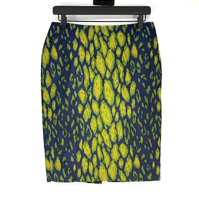 Gizia Skirt Womens Size 36 Blue Yellow Patterned Pencil Straight Lined 