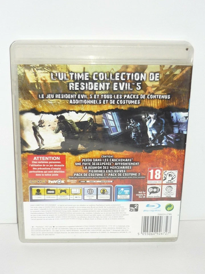 RESIDENT EVIL 5 GOLD EDITION SONY PLAYSTATION 3 (PS3) FR OCCASION, photo 2 sur 2